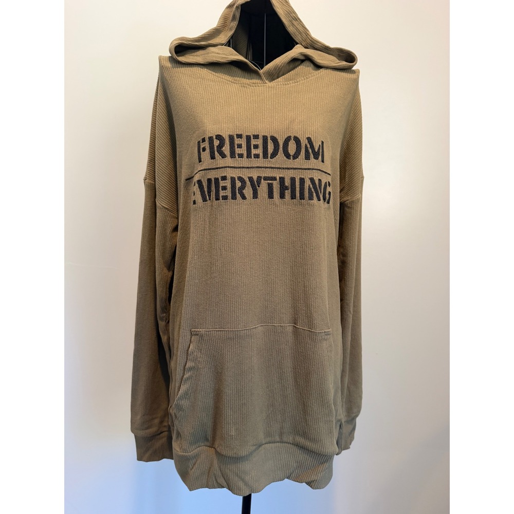 Michelle Mae Freedom Everything Ribbed Hoodie Olive Green Small NWT